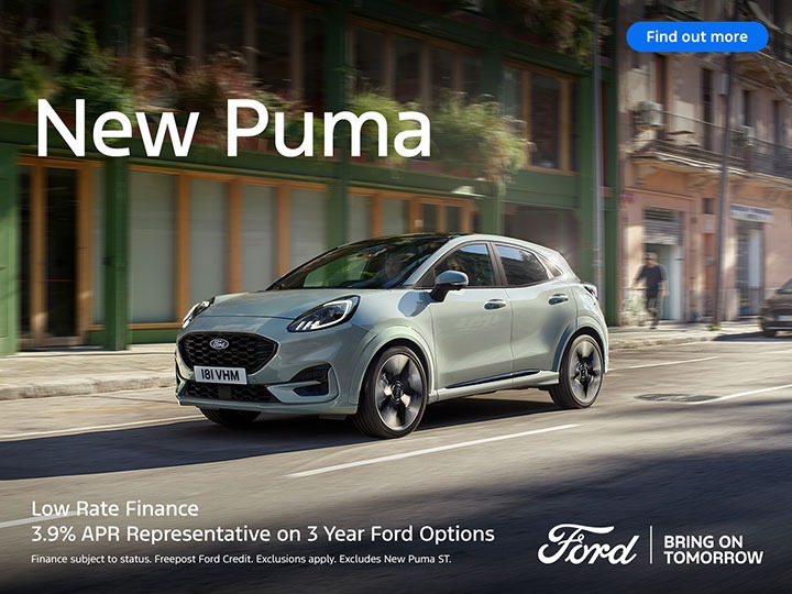 New Ford Puma on 3 year Ford Options with low rate finance – 3.9% APR  Representative* .