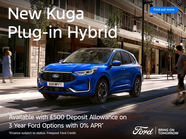 New Kuga Plug-in Hybrid is available with 0% APR on 3 Year Ford Options.